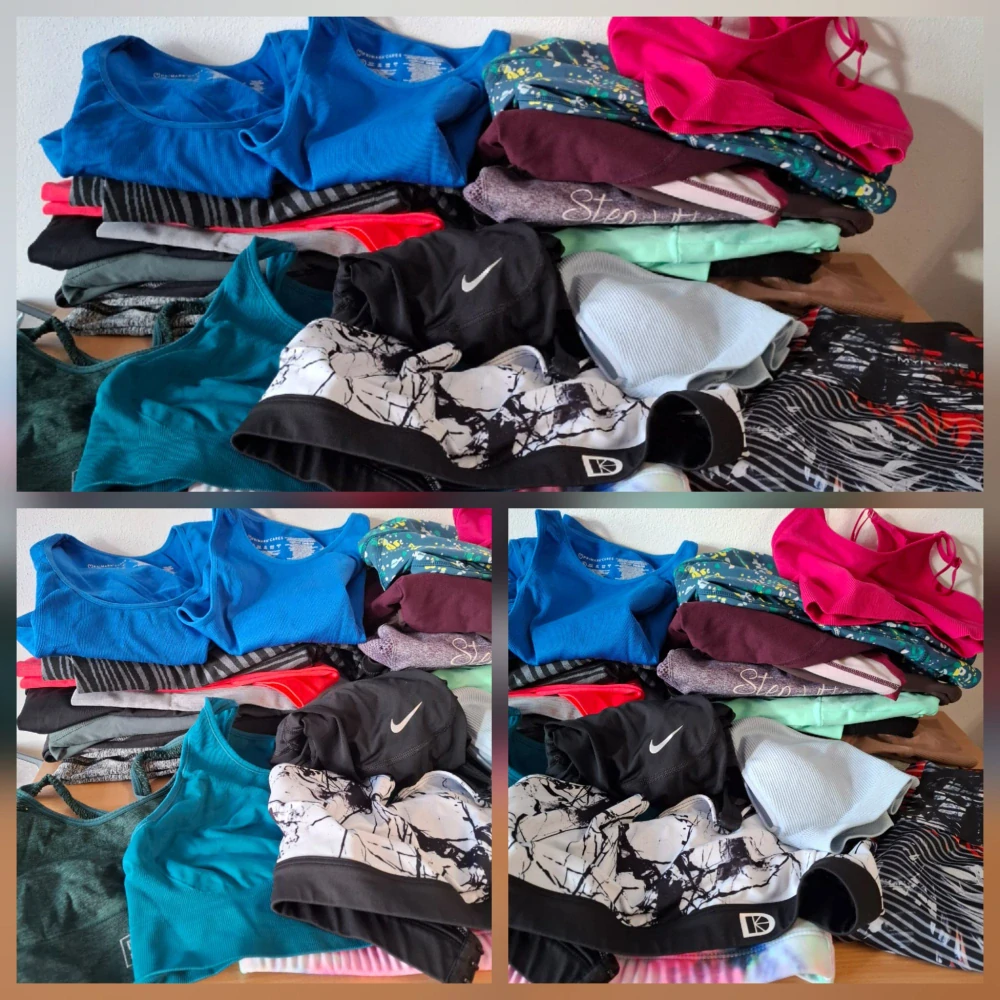 Balík 175/26, 4 kg – Výběrové dámské/dívčí sportovní legíny, kraťasy, tílka, trička a podprsenky, velikosti XS–S, 28 ks, kvalita 1 jakost + cream