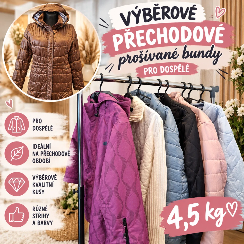 Balík 747/26, 4,5 kg – Výběrové přechodové prošívané bundy pro dospělé, 1. jakost + Cream