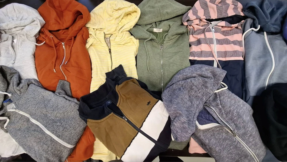 Balík 1157, 25 Kg Originál tepláky a mikiny na zip pro dospělé, 1,2 jakost, Anglie